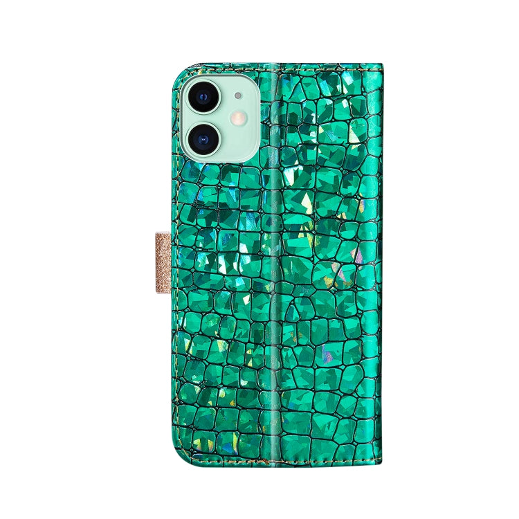 Laser Glitter Powder Matching Crocodile Texture Horizontal Flip Leather Case with Card Slots & Holder & Wallet