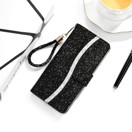Glitter powder leather flip case Galaxy Note 20 Ultra with card slots and lanyard holder