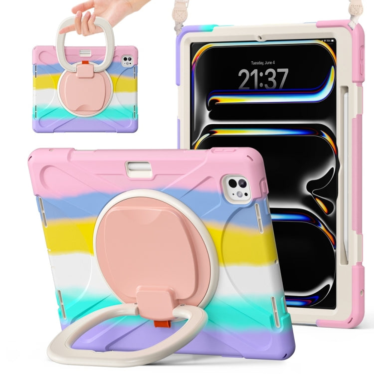 Silicone Hybrid PC Tablet Case with Holder & Shoulder Strap, For iPad Air 13 2026 / 2025 / 2024, For iPad Pro 13 2025 / 2024