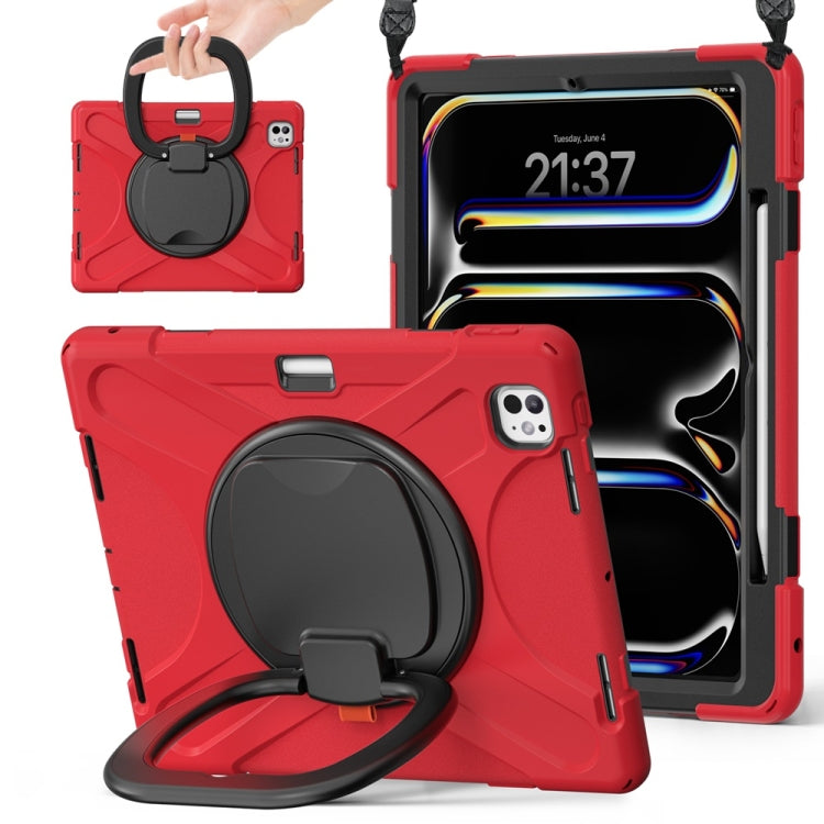 Silicone Hybrid PC Tablet Case with Holder & Shoulder Strap, For iPad Air 13 2026 / 2025 / 2024, For iPad Pro 13 2025 / 2024