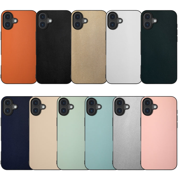 PU Leather Black Frame Full Coverage Phone Case, For iPhone 16 Plus, For iPhone 16