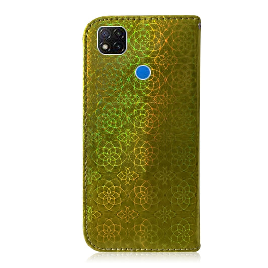 Magnetic buckle closure on vibrant horizontal flip case for Redmi 9A with storage slots