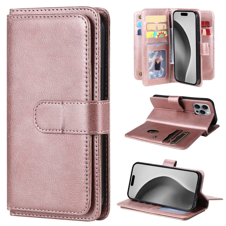 Multi-Function Wallet 10 Card Slots Leather Phone Case, iPhone 16e, For iPhone 16 Pro Max, For iPhone 16 Pro, For iPhone 16 Plus