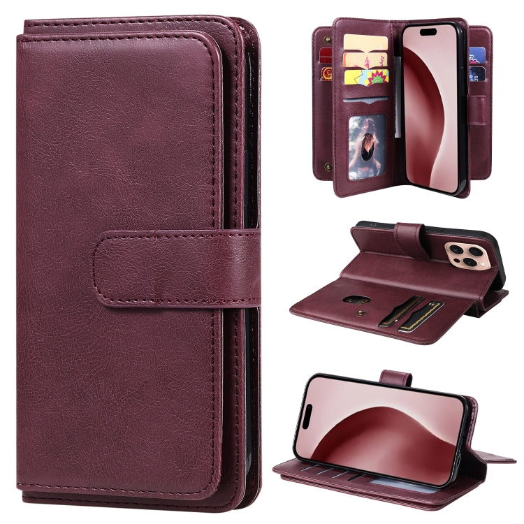 Multi-Function Wallet 10 Card Slots Leather Phone Case, iPhone 16e, For iPhone 16 Pro Max, For iPhone 16 Pro, For iPhone 16 Plus