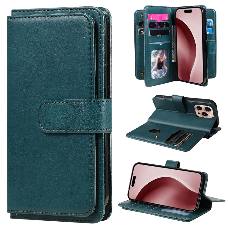 Multi-Function Wallet 10 Card Slots Leather Phone Case, iPhone 16e, For iPhone 16 Pro Max, For iPhone 16 Pro, For iPhone 16 Plus
