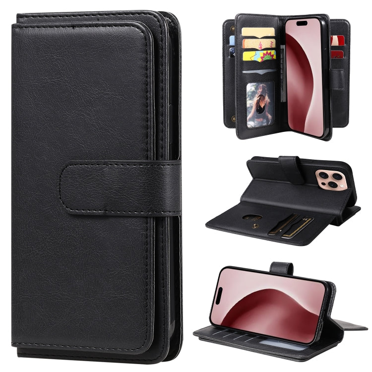 Multi-Function Wallet 10 Card Slots Leather Phone Case, iPhone 16e, For iPhone 16 Pro Max, For iPhone 16 Pro, For iPhone 16 Plus
