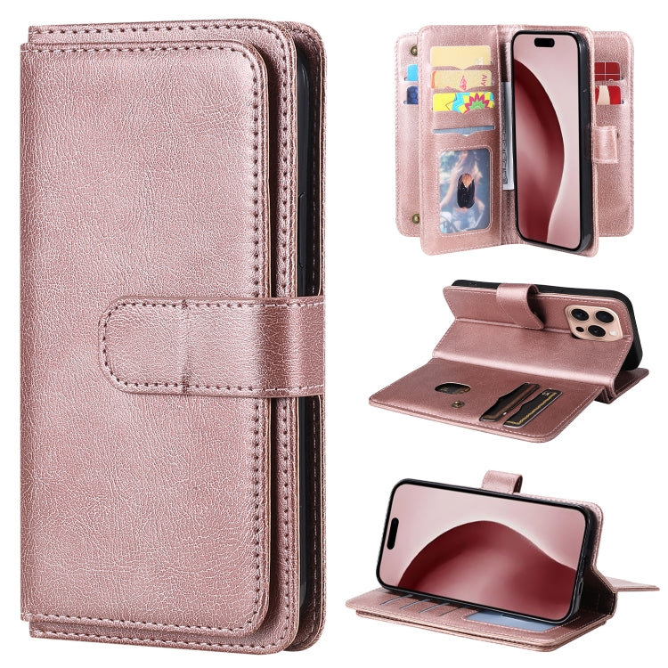 Multi-Function Wallet 10 Card Slots Leather Phone Case, iPhone 16e, For iPhone 16 Pro Max, For iPhone 16 Pro, For iPhone 16 Plus