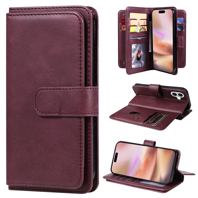 Multi-Function Wallet 10 Card Slots Leather Phone Case, iPhone 16e, For iPhone 16 Pro Max, For iPhone 16 Pro, For iPhone 16 Plus