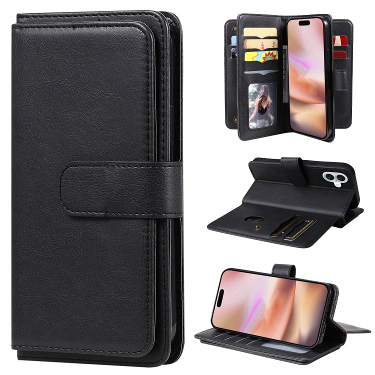 Multi-Function Wallet 10 Card Slots Leather Phone Case, iPhone 16e, For iPhone 16 Pro Max, For iPhone 16 Pro, For iPhone 16 Plus