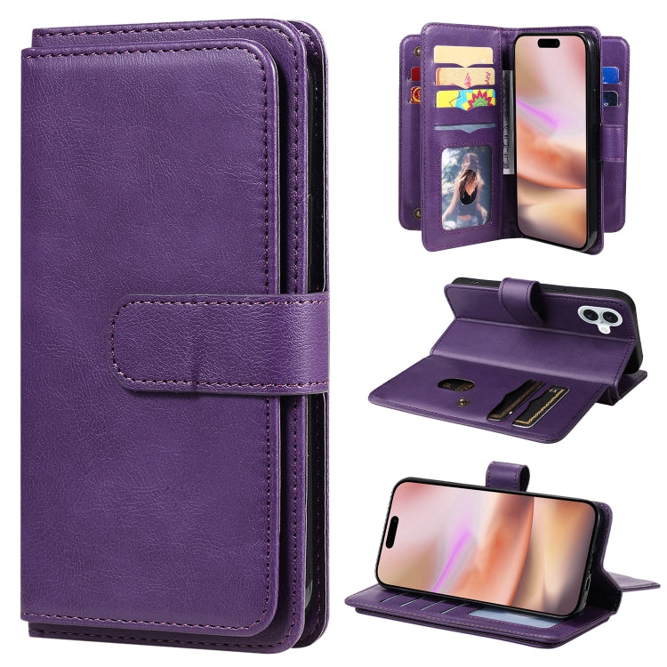 Multi-Function Wallet 10 Card Slots Leather Phone Case, iPhone 16e, For iPhone 16 Pro Max, For iPhone 16 Pro, For iPhone 16 Plus