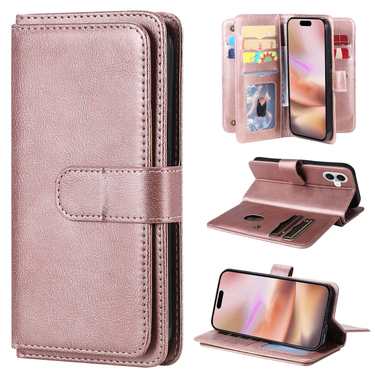 Multi-Function Wallet 10 Card Slots Leather Phone Case, iPhone 16e, For iPhone 16 Pro Max, For iPhone 16 Pro, For iPhone 16 Plus