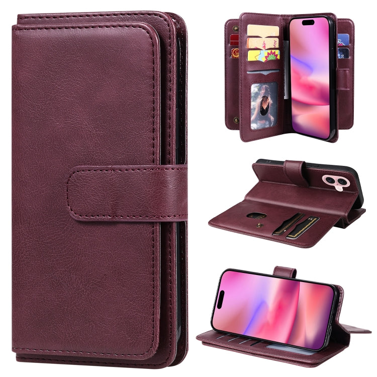 Multi-Function Wallet 10 Card Slots Leather Phone Case, For iPhone 16