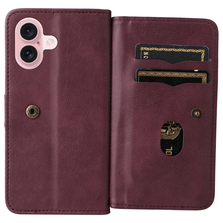 Multi-Function Wallet 10 Card Slots Leather Phone Case, For iPhone 16