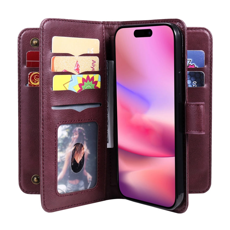 Multi-Function Wallet 10 Card Slots Leather Phone Case, For iPhone 16