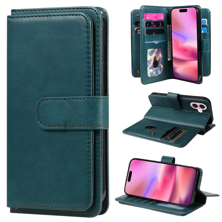 Multi-Function Wallet 10 Card Slots Leather Phone Case, For iPhone 16