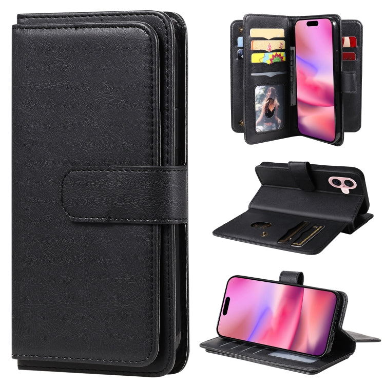 Multi-Function Wallet 10 Card Slots Leather Phone Case, For iPhone 16