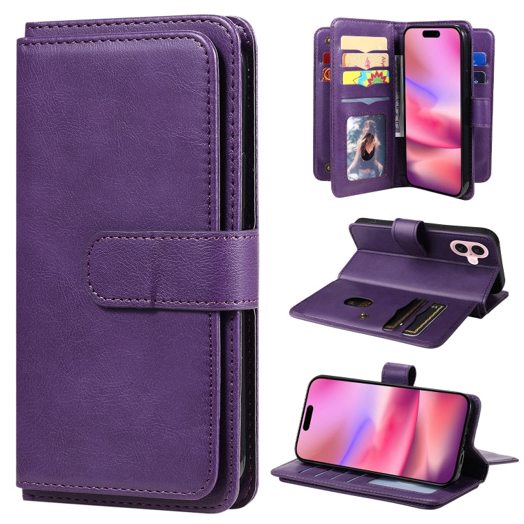 Multi-Function Wallet 10 Card Slots Leather Phone Case, For iPhone 16