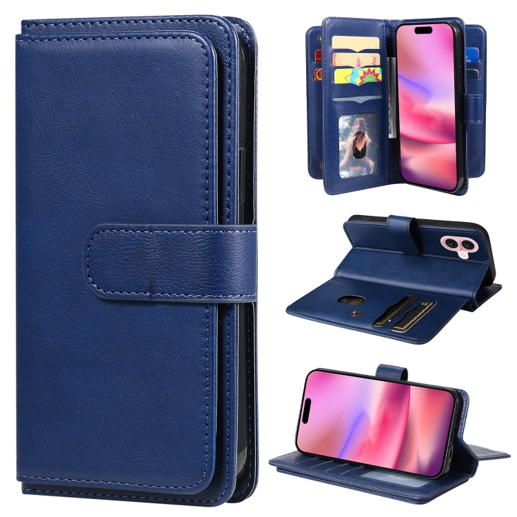 Multi-Function Wallet 10 Card Slots Leather Phone Case, For iPhone 16