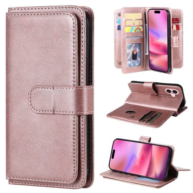 Multi-Function Wallet 10 Card Slots Leather Phone Case, For iPhone 16
