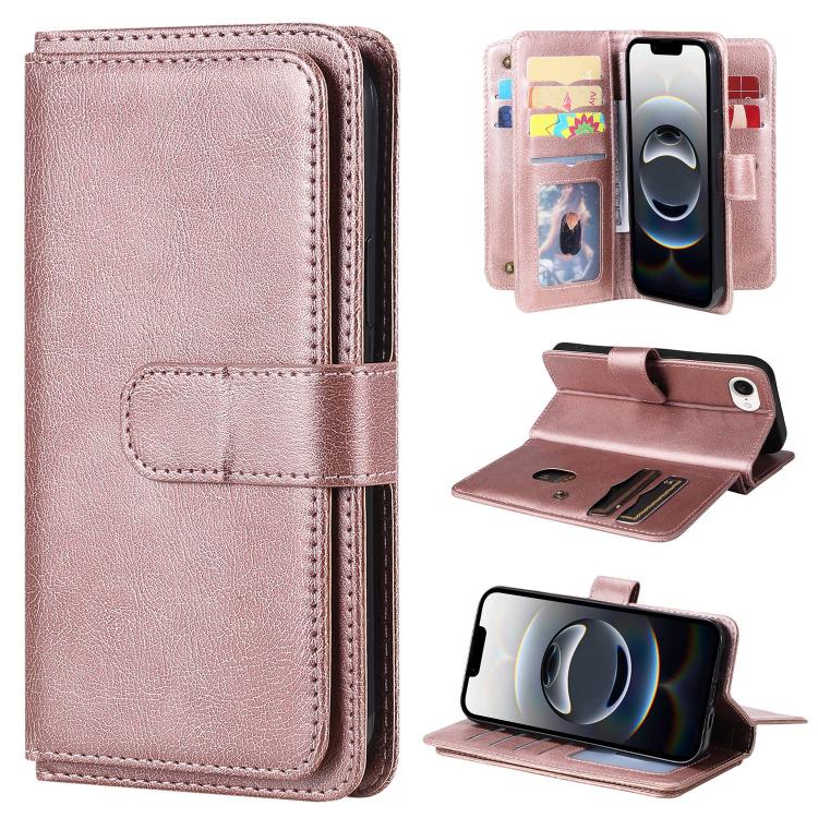 Multi-Function Wallet 10 Card Slots Leather Phone Case, iPhone 16e, For iPhone 16 Pro Max, For iPhone 16 Pro, For iPhone 16 Plus