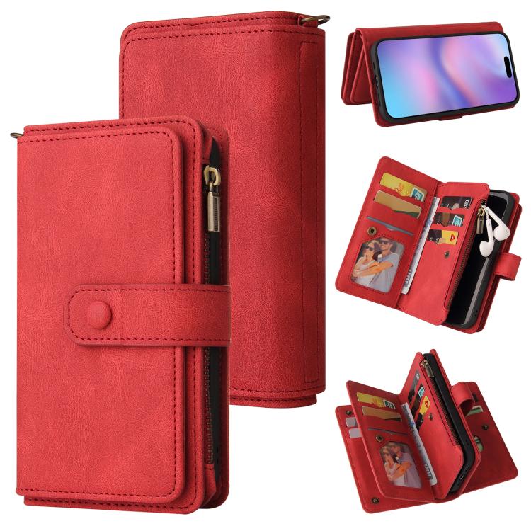 Skin Feel Multi Card Slots Zipper Wallet Leather Phone Case, For iPhone 17 Pro Max, For iPhone 17 Pro, For iPhone 17, For iPhone 17 Air, iPhone 16e, For iPhone 16 Pro Max