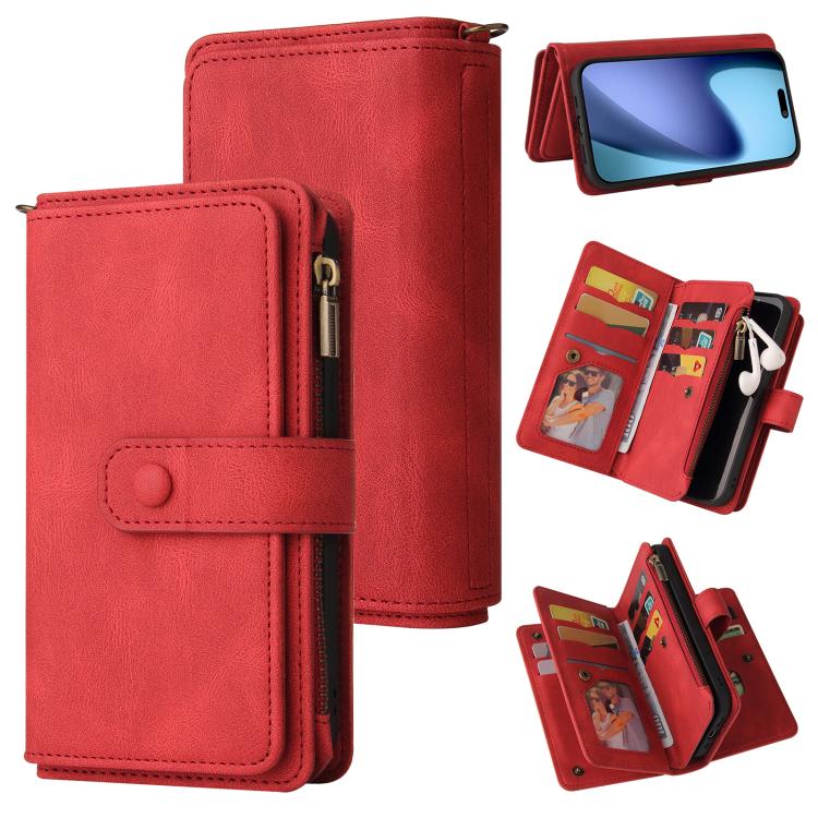 Skin Feel Multi Card Slots Zipper Wallet Leather Phone Case, For iPhone 17 Pro Max, For iPhone 17 Pro, For iPhone 17, For iPhone 17 Air, iPhone 16e, For iPhone 16 Pro Max