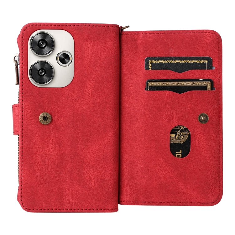 Skin Feel Multi Card Slots Zipper Wallet Leather Phone Case, For Xiaomi Poco F6, For Xiaomi Poco F6 Pro
