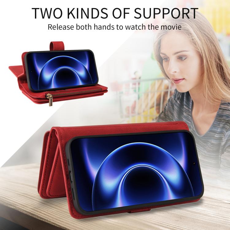 Skin Feel Multi Card Slots Zipper Wallet Leather Phone Case, For Xiaomi 17 Ultra, For Xiaomi 14T Pro, For Xiaomi 14T, For Xiaomi Poco F6, For Xiaomi Poco F6 Pro