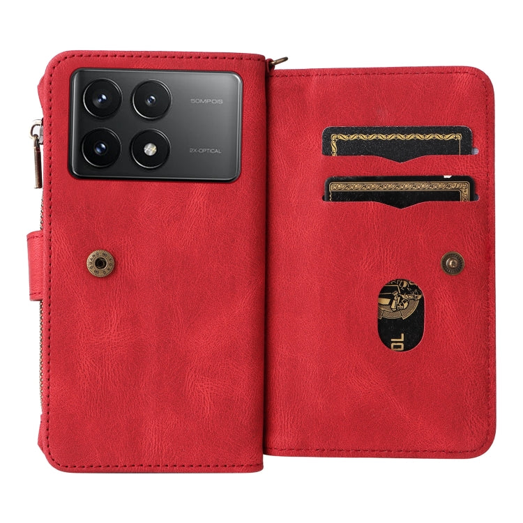 Skin Feel Multi Card Slots Zipper Wallet Leather Phone Case, For Redmi K70