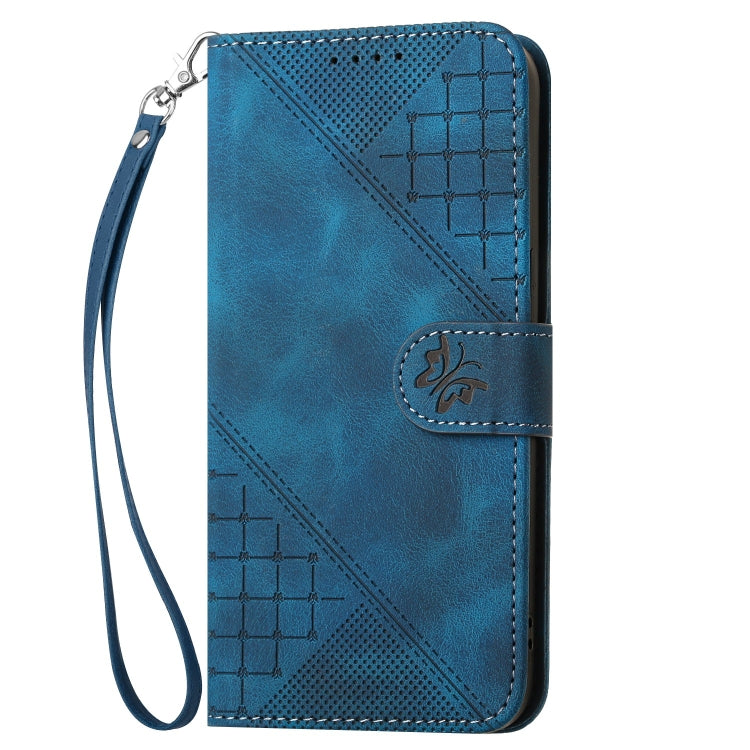 YX0080 Grid Butterfly Embossed Pattern Flip Leather Phone Case with Lanyard, For iPhone 13, For iPhone 13 mini, For iPhone 12 / 12 Pro, For iPhone 12 Pro Max