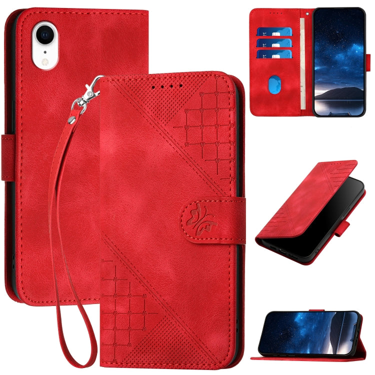 YX0080 Grid Butterfly Embossed Pattern Flip Leather Phone Case with Lanyard, For iPhone XS / X, For iPhone XR, For iPhone XS Max, For iPhone 8 Plus / 7 Plus