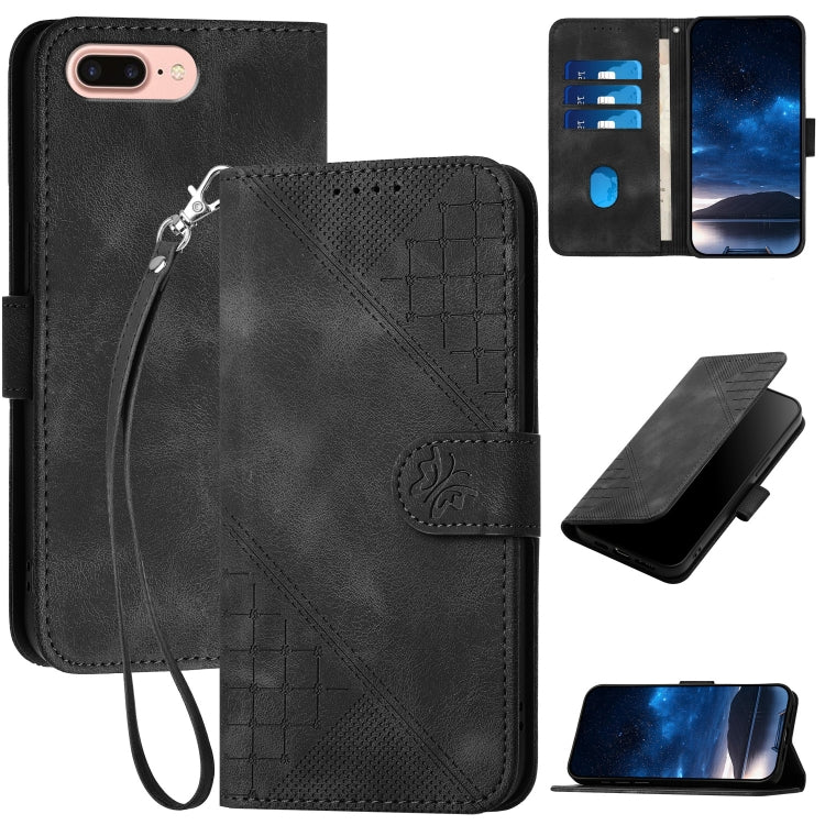 YX0080 Grid Butterfly Embossed Pattern Flip Leather Phone Case with Lanyard, For iPhone XS / X, For iPhone XR, For iPhone XS Max, For iPhone 8 Plus / 7 Plus