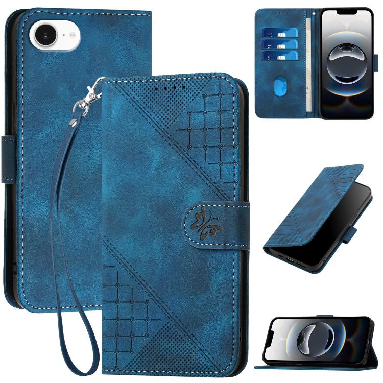 YX0080 Grid Butterfly Embossed Pattern Flip Leather Phone Case with Lanyard, For iPhone 17 Pro Max, For iPhone 17 Pro, For iPhone 17, For iPhone 17 Air