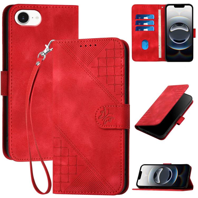 YX0080 Grid Butterfly Embossed Pattern Flip Leather Phone Case with Lanyard, For iPhone 17 Pro Max, For iPhone 17 Pro, For iPhone 17, For iPhone 17 Air