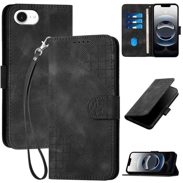 YX0080 Grid Butterfly Embossed Pattern Flip Leather Phone Case with Lanyard, For iPhone 17 Pro Max, For iPhone 17 Pro, For iPhone 17, For iPhone 17 Air