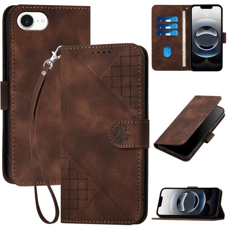 YX0080 Grid Butterfly Embossed Pattern Flip Leather Phone Case with Lanyard, For iPhone 17 Pro Max, For iPhone 17 Pro, For iPhone 17, For iPhone 17 Air