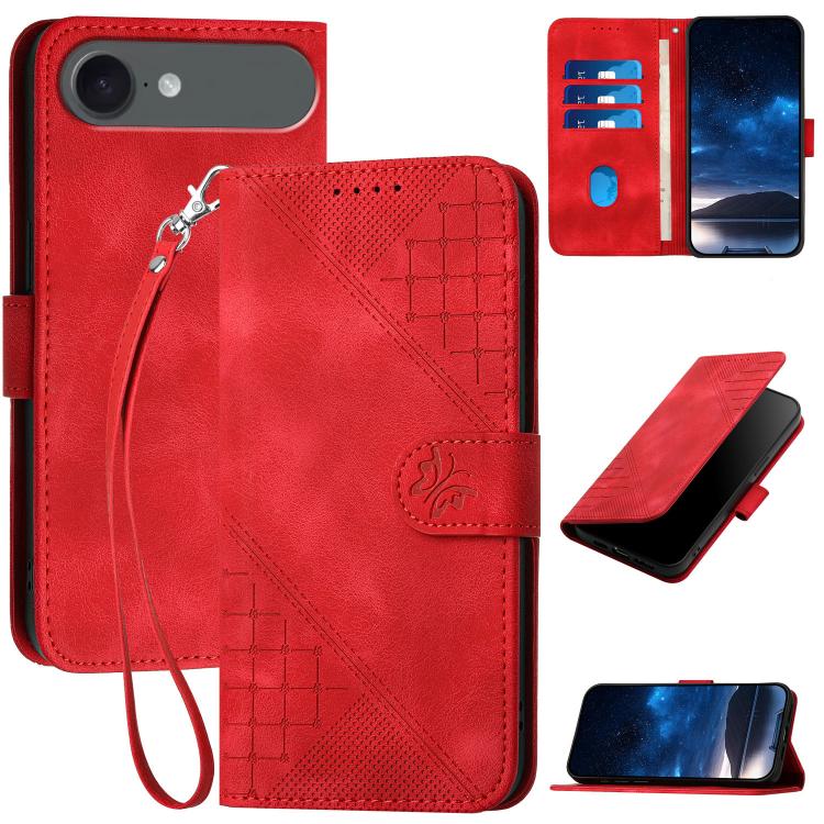 YX0080 Grid Butterfly Embossed Pattern Flip Leather Phone Case with Lanyard, For iPhone 17 Pro Max, For iPhone 17 Pro, For iPhone 17, For iPhone 17 Air