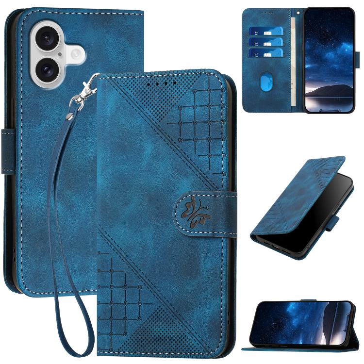 YX0080 Grid Butterfly Embossed Pattern Flip Leather Phone Case with Lanyard, For iPhone 17 Pro Max, For iPhone 17 Pro, For iPhone 17, For iPhone 17 Air