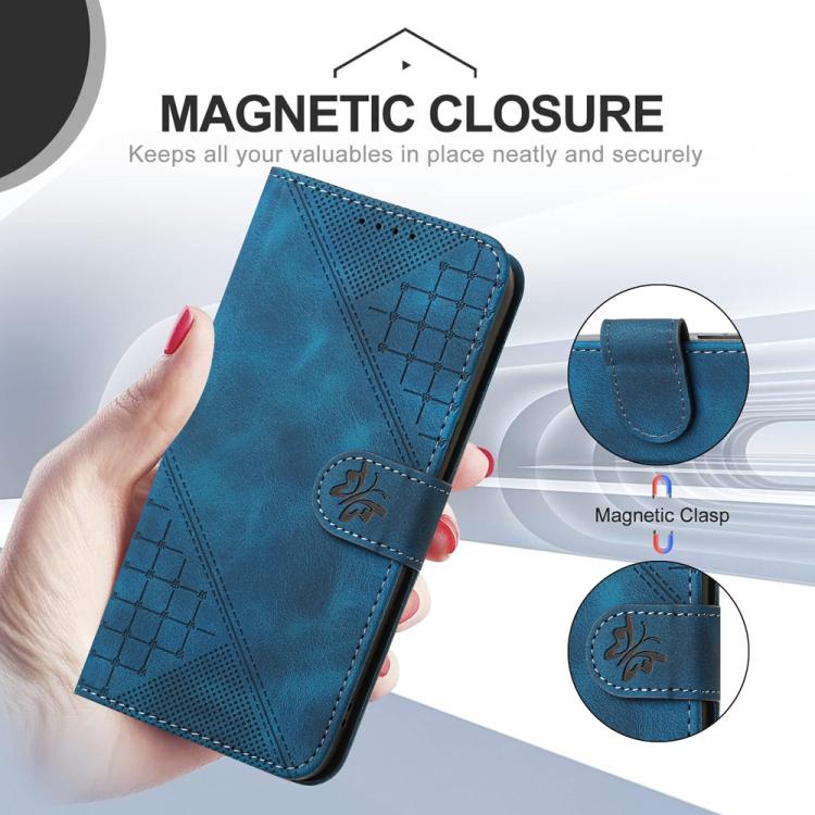 YX0080 Grid Butterfly Embossed Pattern Flip Leather Phone Case with Lanyard, For iPhone 17 Pro Max, For iPhone 17 Pro, For iPhone 17, For iPhone 17 Air