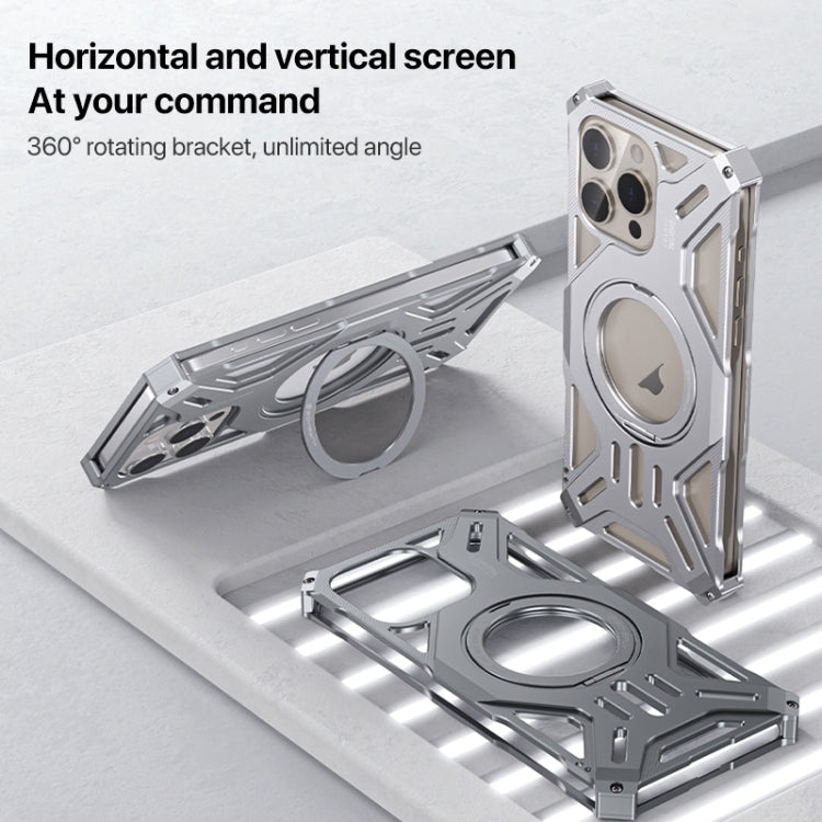 Aluminum Alloy Borderless MagSafe Rotating Holder Phone Case, For iPhone 16 Pro Max, For iPhone 16 Pro, For iPhone 16, For iPhone 15 Pro Max, For iPhone 15 Pro, For iPhone 15, For iPhone 14 / 13, For iPhone 14 Pro / 13 Pro                              ...