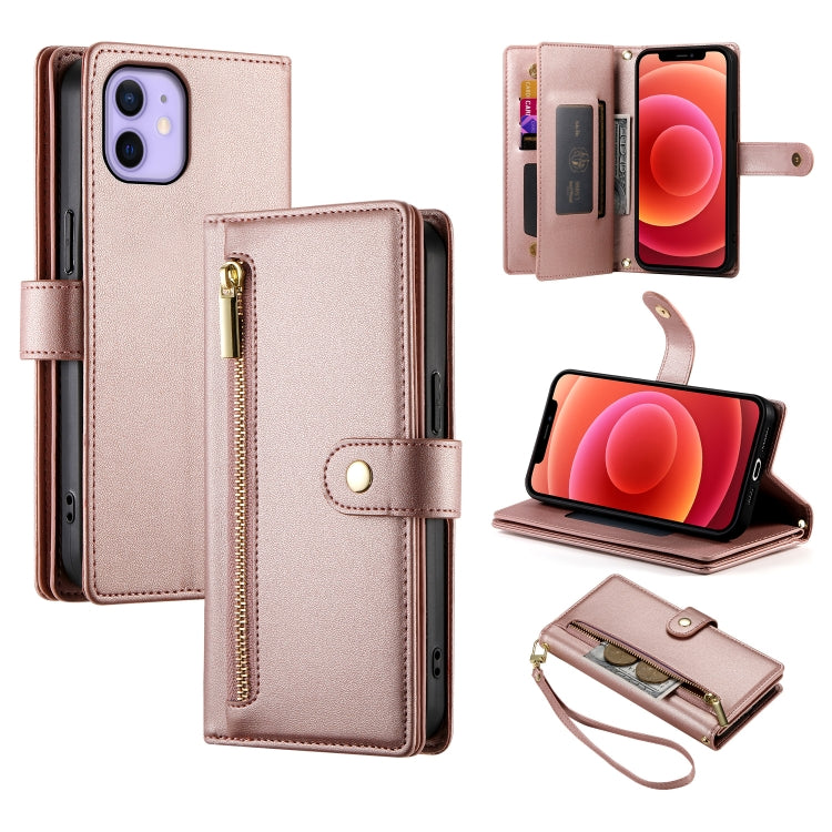 Nine Card-slot Zipper Wallet Bag Leather Phone Case, For iPhone 13 mini, For iPhone 12 / 12 Pro, For iPhone 12 Pro Max, For iPhone 12 mini