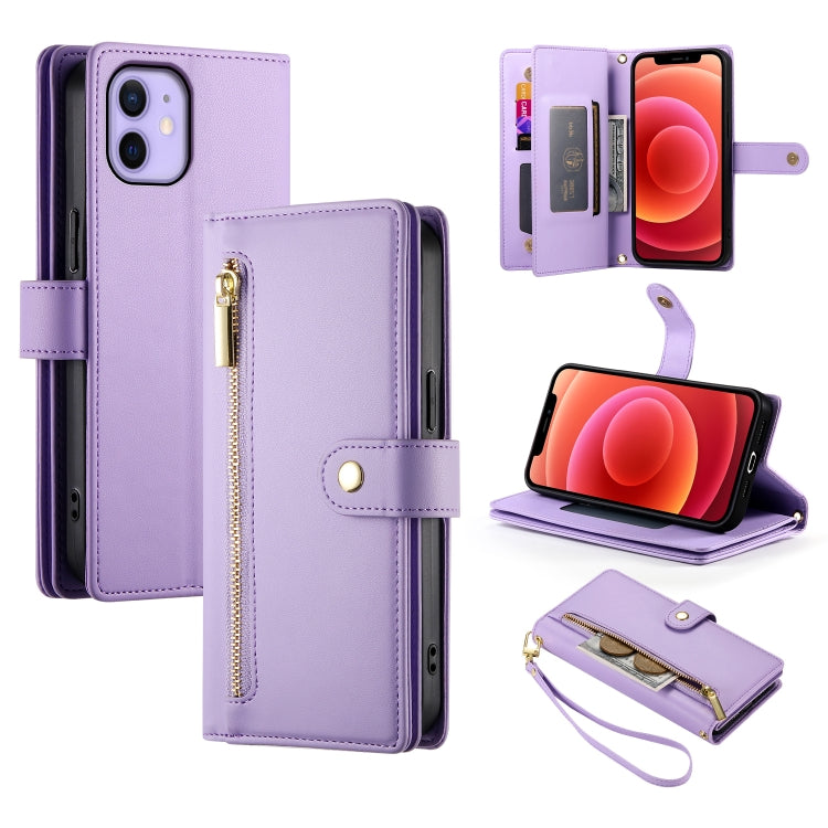 Nine Card-slot Zipper Wallet Bag Leather Phone Case, For iPhone 13 mini, For iPhone 12 / 12 Pro, For iPhone 12 Pro Max, For iPhone 12 mini