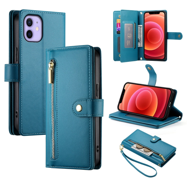 Nine Card-slot Zipper Wallet Bag Leather Phone Case, For iPhone 13 mini, For iPhone 12 / 12 Pro, For iPhone 12 Pro Max, For iPhone 12 mini