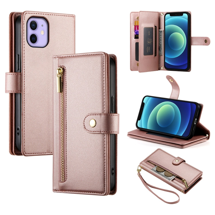 Nine Card-slot Zipper Wallet Bag Leather Phone Case, For iPhone 13 mini, For iPhone 12 / 12 Pro, For iPhone 12 Pro Max, For iPhone 12 mini