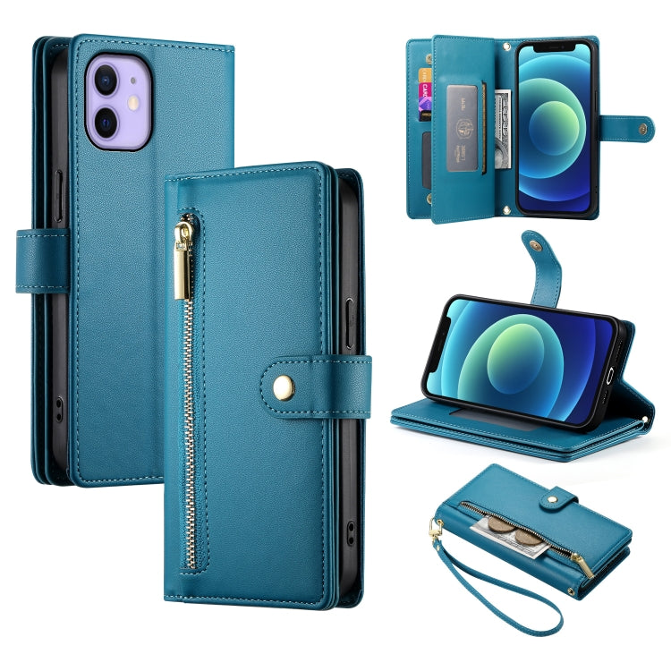 Nine Card-slot Zipper Wallet Bag Leather Phone Case, For iPhone 13 mini, For iPhone 12 / 12 Pro, For iPhone 12 Pro Max, For iPhone 12 mini