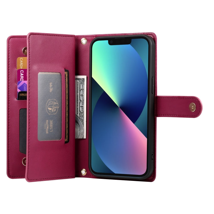 Nine Card-slot Zipper Wallet Bag Leather Phone Case, For iPhone 13 mini, For iPhone 12 / 12 Pro, For iPhone 12 Pro Max, For iPhone 12 mini