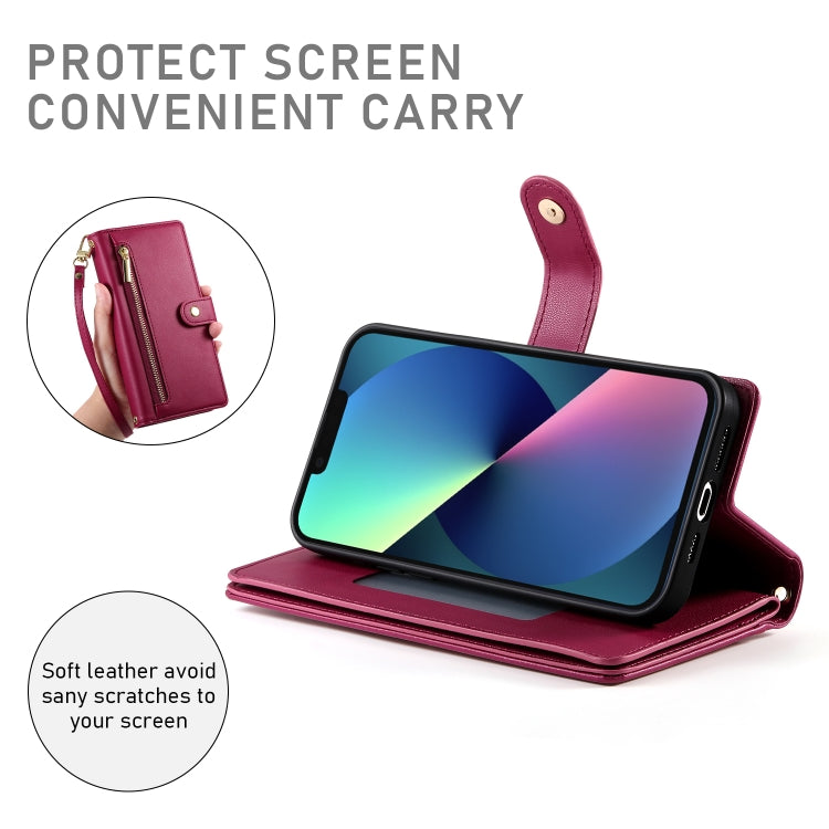 Nine Card-slot Zipper Wallet Bag Leather Phone Case, For iPhone 13 mini, For iPhone 12 / 12 Pro, For iPhone 12 Pro Max, For iPhone 12 mini