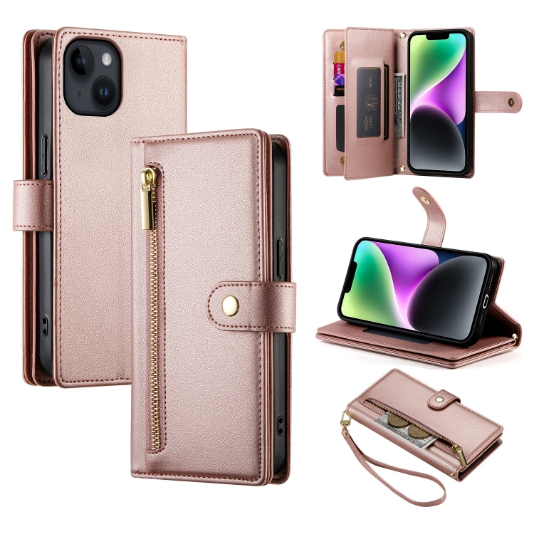 Nine Card-slot Zipper Wallet Bag Leather Phone Case, For iPhone 15, For iPhone 14 Plus, For iPhone 14, For iPhone 14 Pro