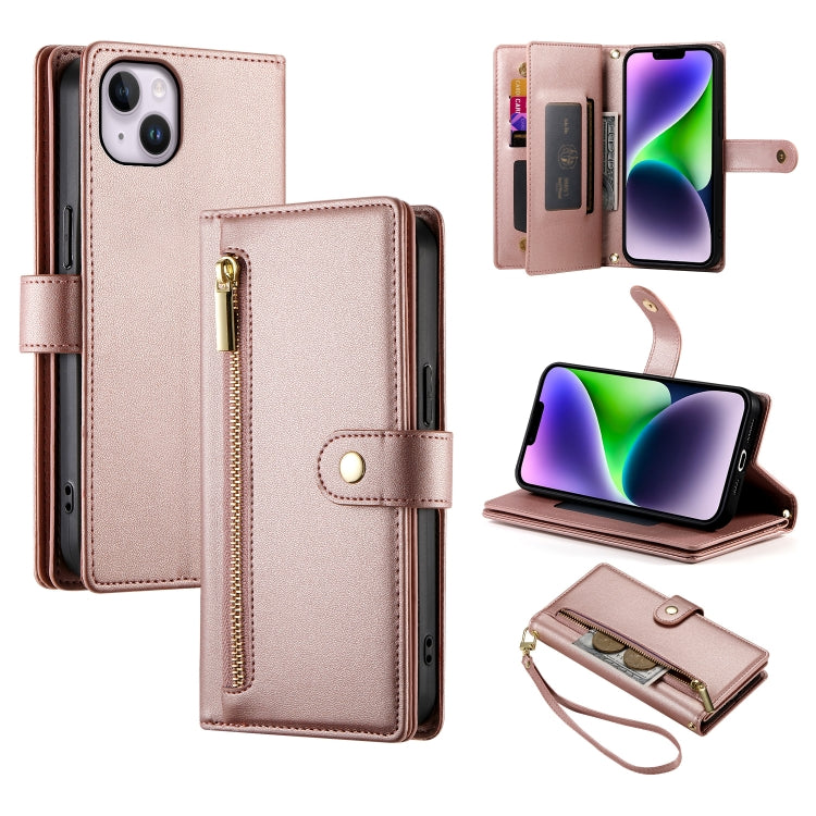 Nine Card-slot Zipper Wallet Bag Leather Phone Case, For iPhone 15, For iPhone 14 Plus, For iPhone 14, For iPhone 14 Pro