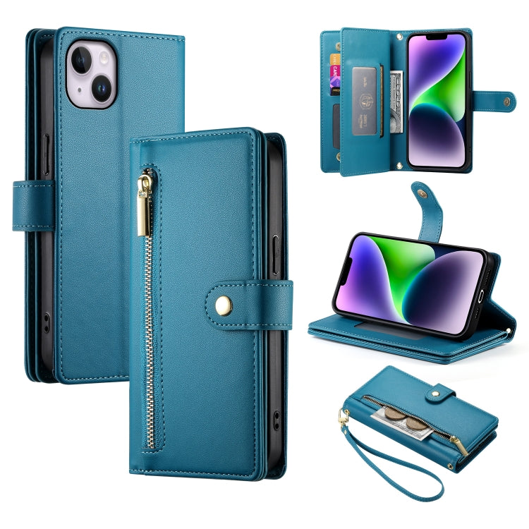 Nine Card-slot Zipper Wallet Bag Leather Phone Case, For iPhone 15, For iPhone 14 Plus, For iPhone 14, For iPhone 14 Pro
